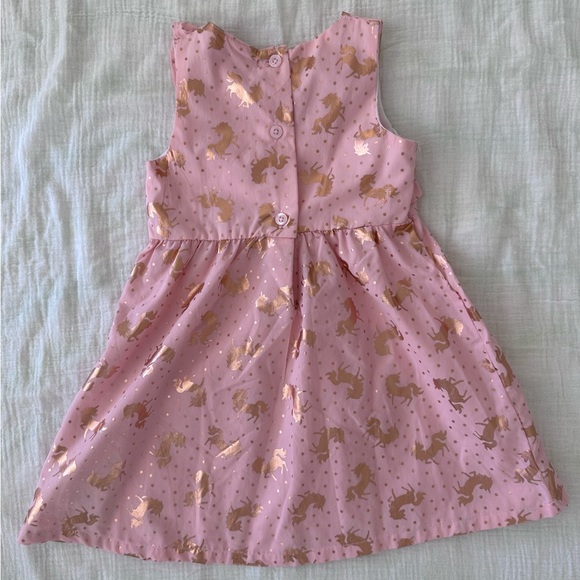 NWOT Penelope Mack Party Dress - Pink with Gold Unicorns - Size US 24 Months - Picture 2 of 5